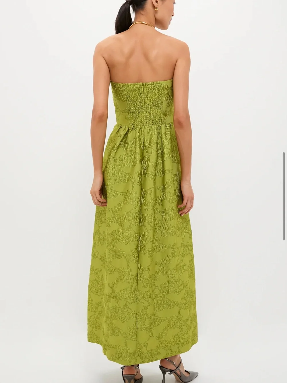Tuckernuck Strapless Bow-Front Midi Dress in Chartreuse - Picture 3 of 6